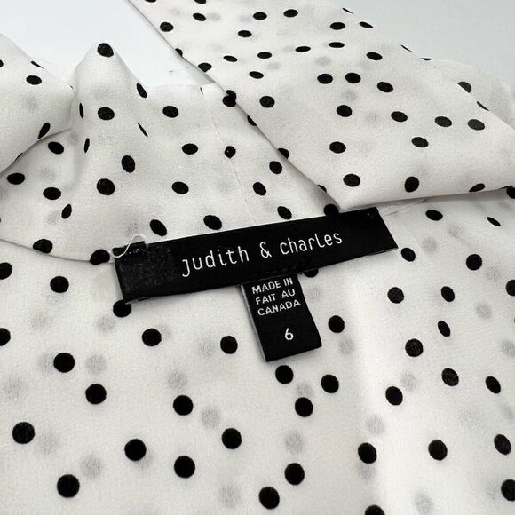 Judith & Charles Womens Size Small 6 Polka Dots Cut-Out Bow Neck Blouse Top Blac - Picture 3 of 13